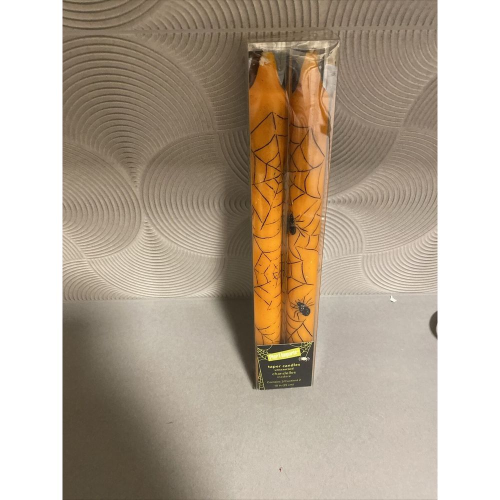 Pier 1 Halloween Spider Web Taper Candles Orange And Black 10 In.